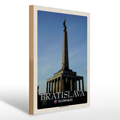 Cartello in legno da viaggio 30x40 cm Bratislava Slovacchia Monumento ai caduti Slavin