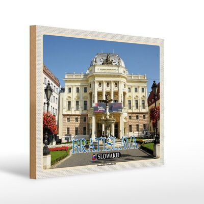 Holzschild Reise 40x30cm Bratislava Slowakei Slowakisches Theater