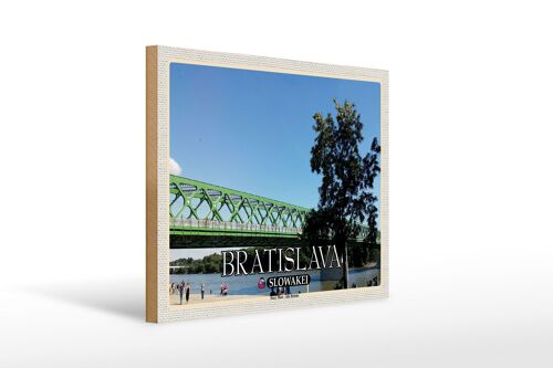 Holzschild Reise 40x30cm Bratislava Slowakei Stary Most Alte Brücke