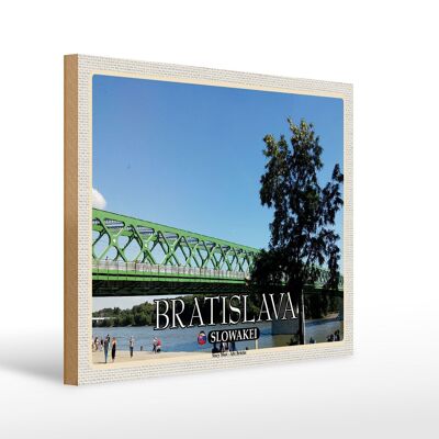 Cartello in legno da viaggio 40x30 cm Bratislava Slovacchia Stary Most Old Bridge