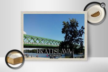 Panneau en bois voyage 40x30cm Bratislava Slovaquie Stary Most Old Bridge 2