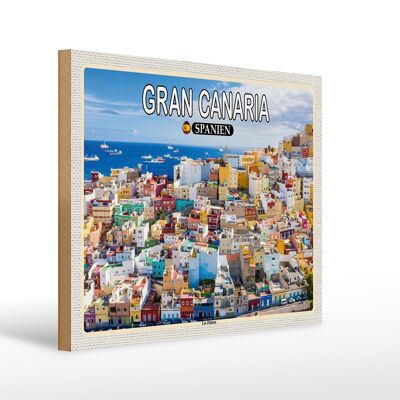 Cartel de madera viaje 40x30cm Gran Canaria España Las Palmas ciudad