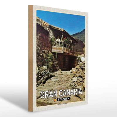 Cartel de madera viaje 30x40cm Gran Canaria España Las Casas Veneguera