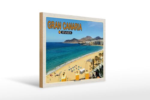 Holzschild Reise 40x30cm Gran Canaria Spanien Playa de las Canteras