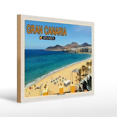 Holzschild Reise 40x30cm Gran Canaria Spanien Playa de las Canteras