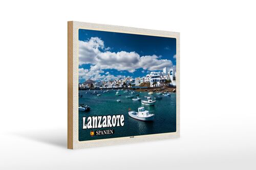 Holzschild Reise 40x30cm Lanzarote Spanien Arrecife Stadt Meer