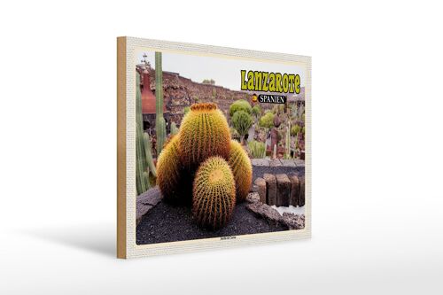 Holzschild Reise 40x30cm Lanzarote Spanien Jardin de Cactus Garten