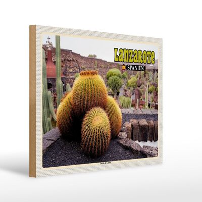 Cartel de madera viaje 40x30cm Lanzarote España Jardin de Cactus Garden