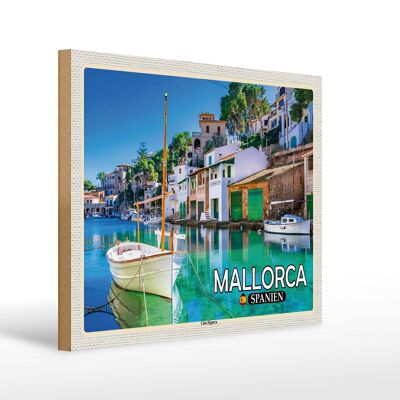 Cartel de madera viaje 40x30cm Mallorca España Cala Figuera ciudad bahía