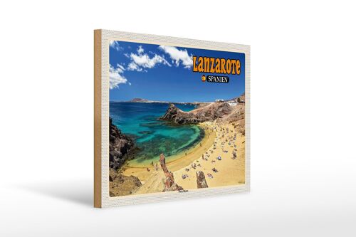 Holzschild Reise 40x30cm Lanzarote Spanien Playa Blanca Strand Meer