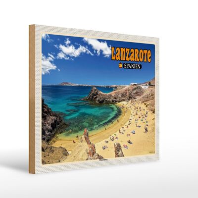 Panneau en bois voyage 40x30cm Lanzarote Espagne Playa Blanca plage mer