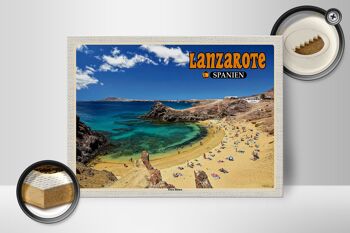 Panneau en bois voyage 40x30cm Lanzarote Espagne Playa Blanca plage mer 2