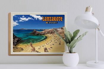 Panneau en bois voyage 40x30cm Lanzarote Espagne Playa Blanca plage mer 3