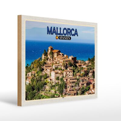 Cartel de madera viaje 40x30cm Mallorca España Deià mar pequeño pueblo