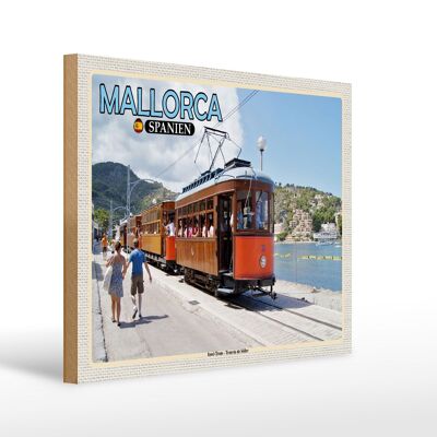 Targa in legno da viaggio 40x30 cm Maiorca Spagna Isola Tram Tranvia