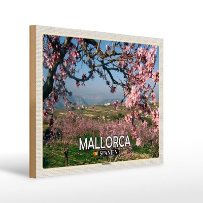 Cartel de madera viaje 40x30cm Mallorca España Almendros en flor