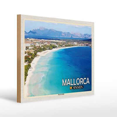 Cartel de madera viaje 40x30cm Mallorca España Playa de Alcúdia playa