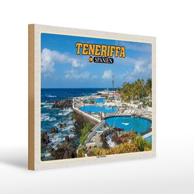 Cartel de madera viaje 40x30cm Tenerife España Piscina exterior Lago Martiánez