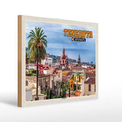 Holzschild Reise 40x30cm Teneriffa Spanien La Orotava Meer Urlaub