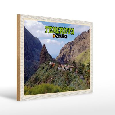 Cartel de madera viaje 40x30cm Tenerife España Masca pueblo de montaña montañas