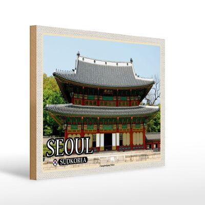 Holzschild Reise 40x30cm Seoul Südkorea Changdeokgung Palace