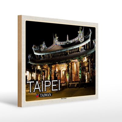 Cartello in legno da viaggio 40x30 cm Taipei Taiwan Baoan Temple
