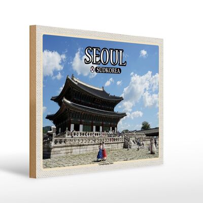 Holzschild Reise 40x30cm Seoul Südkorea Gyeongbokgung Palace