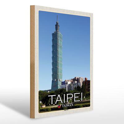 Cartel de madera viaje 30x40cm Taipei Taiwán Taipei 101 rascacielos