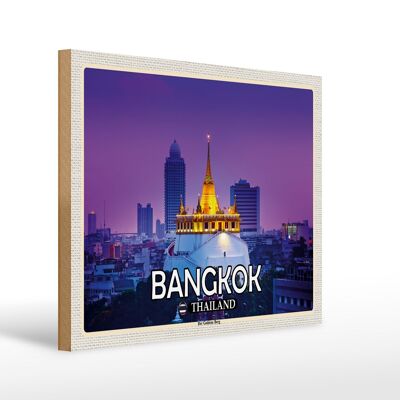 Cartello in legno da viaggio 40x30 cm Bangkok Tailandia Il Tempio della Montagna d'Oro
