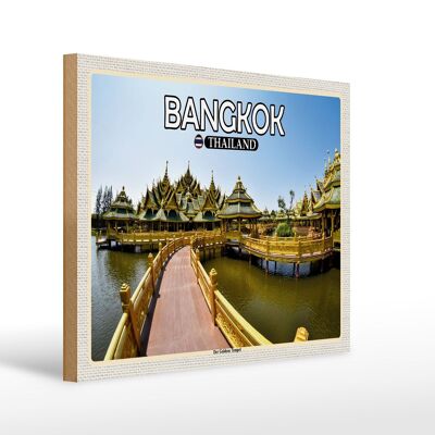 Cartel de madera viaje 40x30cm Bangkok Tailandia El Templo Dorado