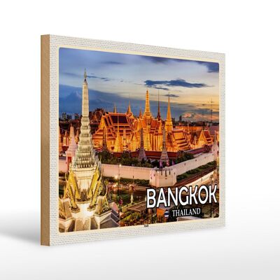 Cartello in legno da viaggio 40x30 cm Bangkok Thailandia tempio tramonto