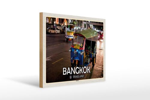 Holzschild Reise 40x30cm Bangkok Thailand Tuk Tuk Geschenk