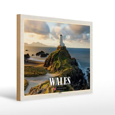 Cartel de madera viaje 40x30cm Gales Reino Unido Isla Anglesey Mar