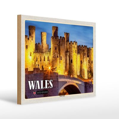 Cartello in legno da viaggio 40x30 cm Galles Regno Unito Conwy Castle