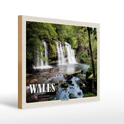 Cartel de madera viaje 40x30cm Gales Reino Unido Brecon Waterfalls