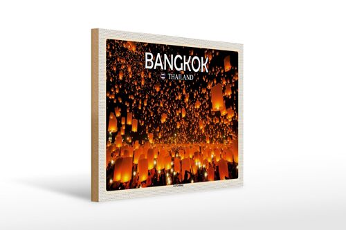 Holzschild Reise 40x30cm Bangkok Thailand Loy Krathong Lichterfest