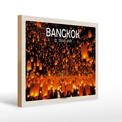 Cartel de madera viaje 40x30cm Bangkok Tailandia Festival de las Luces Loy Krathong