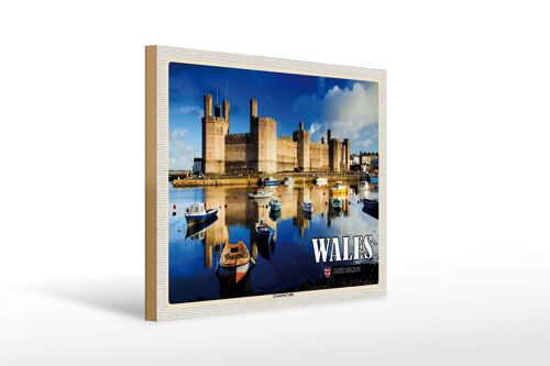 Holzschild Reise 40x30cm Wales United Kingdom Caernarfon Castle