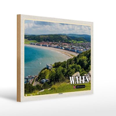 Cartel de madera viaje 40x30cm Gales Reino Unido Estación costera de Llandudno