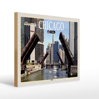 Cartello da viaggio in legno 40x30 cm Chicago USA Bridges Bridges River