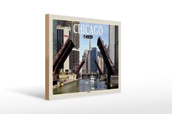 Panneau en bois voyage 40x30cm Chicago USA Bridges Bridges River 1
