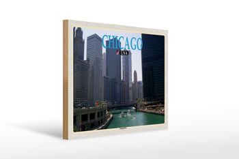 Panneau en bois voyage 40x30cm Chicago USA Chicago River immeubles de grande hauteur 1