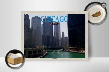 Panneau en bois voyage 40x30cm Chicago USA Chicago River immeubles de grande hauteur 2