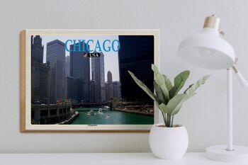 Panneau en bois voyage 40x30cm Chicago USA Chicago River immeubles de grande hauteur 3