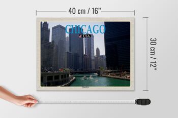 Panneau en bois voyage 40x30cm Chicago USA Chicago River immeubles de grande hauteur 4