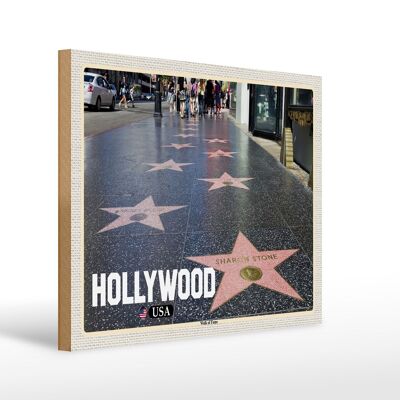 Cartel de madera viaje 40x30cm Paseo de la Fama de Hollywood USA