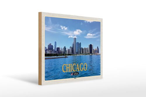 Holzschild Reise 40x30cm Chicago USA Skyline Hochhäuser