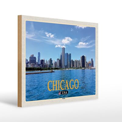 Cartello in legno da viaggio 40x30 cm Grattacieli dello skyline di Chicago USA