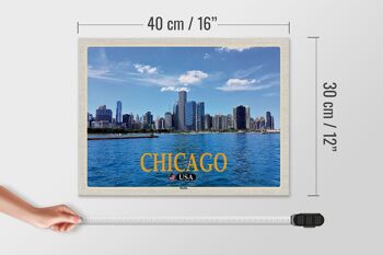 Panneau en bois voyage 40x30cm Chicago USA skyline immeubles de grande hauteur 4