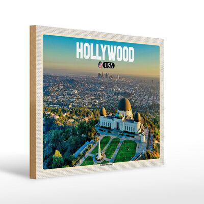 Holzschild Reise 40x30cm Hollywood USA Griffith Observatory